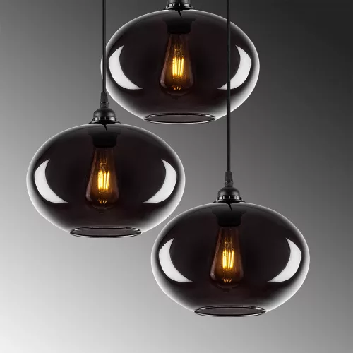 Industrial Scandinavian chandelier, smoke color, 61 x 61 cm, Height: 120 cm | Metal housing, glass cap, adjustable height, 3 x E27 Max 40W | Perfect for nostalgic home decor and modern spaces
