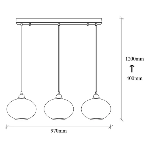 Industrial-Scandinavian chandelier, smoke color, 97 x 97 cm, Height: 120 cm | Metal housing, glass cap, adjustable height, 3 x E27 Max 40W | Perfect for nostalgic home decor and modern spaces
