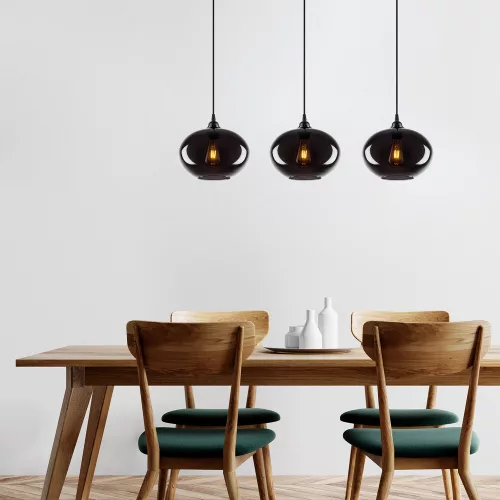 Industrial-Scandinavian chandelier, smoke color, 97 x 97 cm, Height: 120 cm | Metal housing, glass cap, adjustable height, 3 x E27 Max 40W | Perfect for nostalgic home decor and modern spaces