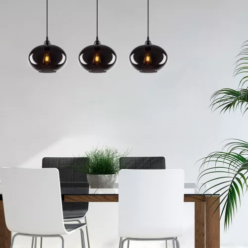 Industrial-Scandinavian chandelier, smoke color, 97 x 97 cm, Height: 120 cm | Metal housing, glass cap, adjustable height, 3 x E27 Max 40W | Perfect for nostalgic home decor and modern spaces