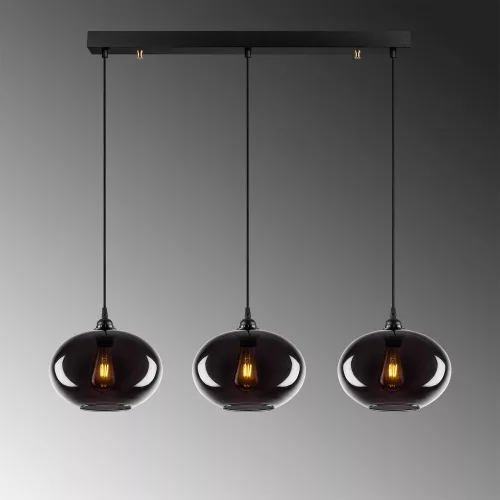 Industrial-Scandinavian chandelier, smoke color, 97 x 97 cm, Height: 120 cm | Metal housing, glass cap, adjustable height, 3 x E27 Max 40W | Perfect for nostalgic home decor and modern spaces