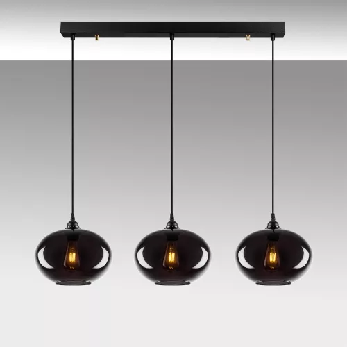 Industrial-Scandinavian chandelier, smoke color, 97 x 97 cm, Height: 120 cm | Metal housing, glass cap, adjustable height, 3 x E27 Max 40W | Perfect for nostalgic home decor and modern spaces