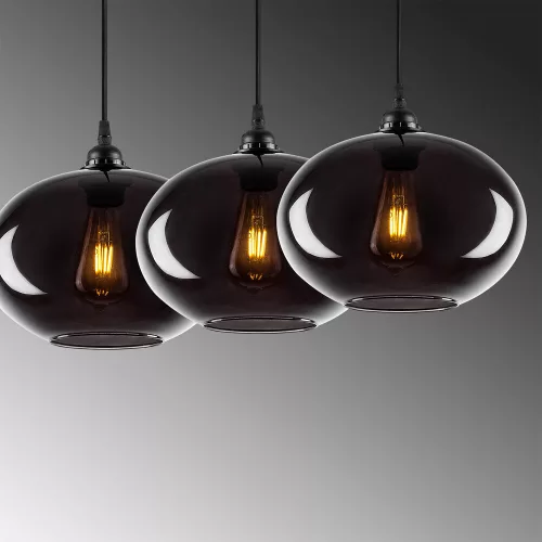 Industrial-Scandinavian chandelier, smoke color, 97 x 97 cm, Height: 120 cm | Metal housing, glass cap, adjustable height, 3 x E27 Max 40W | Perfect for nostalgic home decor and modern spaces
