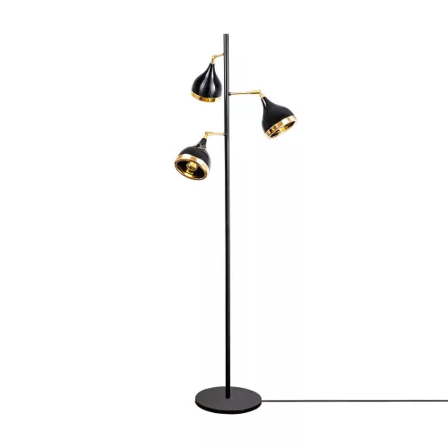 Modern floor lamp with metal housing, black and gold, 163 cm high, 52 cm diameter | 3 x E27 sockets, 40W Max | Stylish Scandinavian design for home and office, elegant and functional lighting solution