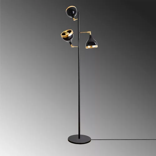 Modern floor lamp with metal housing, black and gold, 163 cm high, 52 cm diameter | 3 x E27 sockets, 40W Max | Stylish Scandinavian design for home and office, elegant and functional lighting solution