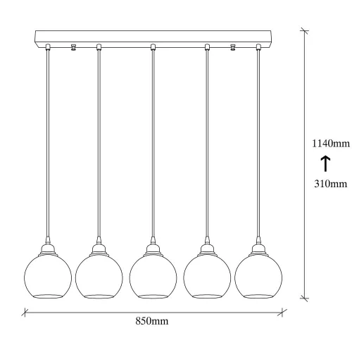 Industrial-Scandinavian chandelier, smoke color, 85 x 85 cm, height 114 cm | Metal housing, adjustable height, 5 x E27 sockets (max. 40W) | Stylish nostalgic lighting for modern spaces, bulb not included