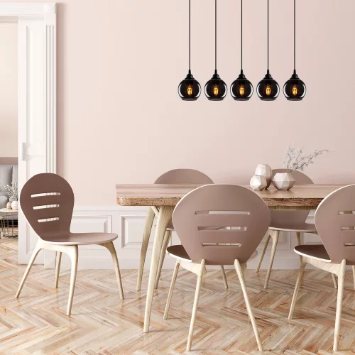 Industrial-Scandinavian chandelier, smoke color, 85 x 85 cm, height 114 cm | Metal housing, adjustable height, 5 x E27 sockets (max. 40W) | Stylish nostalgic lighting for modern spaces, bulb not included