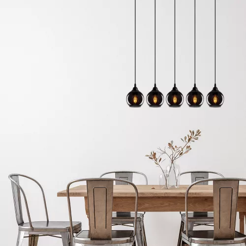 Industrial-Scandinavian chandelier, smoke color, 85 x 85 cm, height 114 cm | Metal housing, adjustable height, 5 x E27 sockets (max. 40W) | Stylish nostalgic lighting for modern spaces, bulb not included