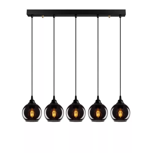 Industrial-Scandinavian chandelier, smoke color, 85 x 85 cm, height 114 cm | Metal housing, adjustable height, 5 x E27 sockets (max. 40W) | Stylish nostalgic lighting for modern spaces, bulb not included