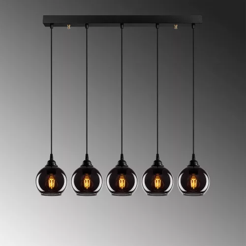 Industrial-Scandinavian chandelier, smoke color, 85 x 85 cm, height 114 cm | Metal housing, adjustable height, 5 x E27 sockets (max. 40W) | Stylish nostalgic lighting for modern spaces, bulb not included