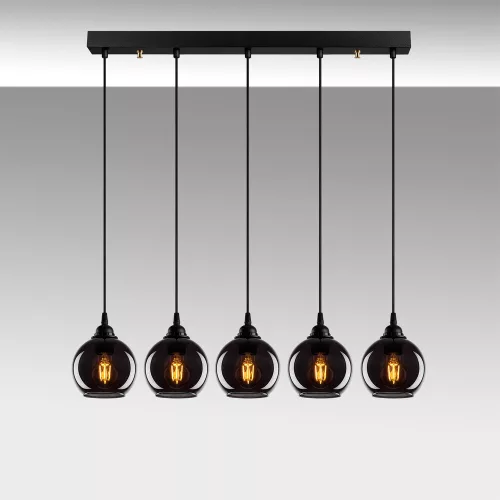 Industrial-Scandinavian chandelier, smoke color, 85 x 85 cm, height 114 cm | Metal housing, adjustable height, 5 x E27 sockets (max. 40W) | Stylish nostalgic lighting for modern spaces, bulb not included