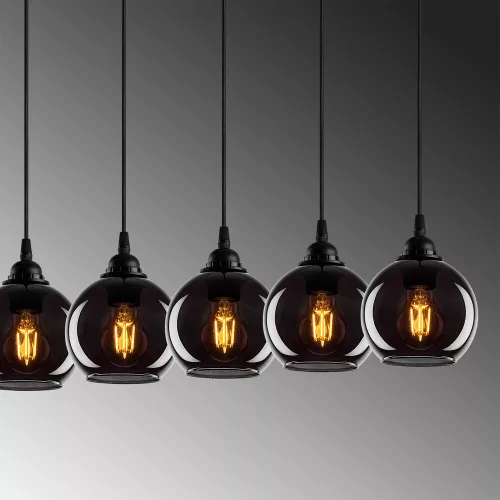 Industrial-Scandinavian chandelier, smoke color, 85 x 85 cm, height 114 cm | Metal housing, adjustable height, 5 x E27 sockets (max. 40W) | Stylish nostalgic lighting for modern spaces, bulb not included