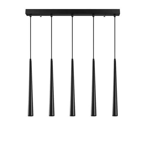 Modern black chandelier, adjustable height 135 cm, metal housing, 78 x 5 cm base, 5 x E14 LED bulb (included), IP20, stylish industrial and Scandinavian design, perfect for home and office spaces