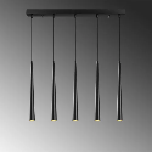 Modern black chandelier, adjustable height 135 cm, metal housing, 78 x 5 cm base, 5 x E14 LED bulb (included), IP20, stylish industrial and Scandinavian design, perfect for home and office spaces