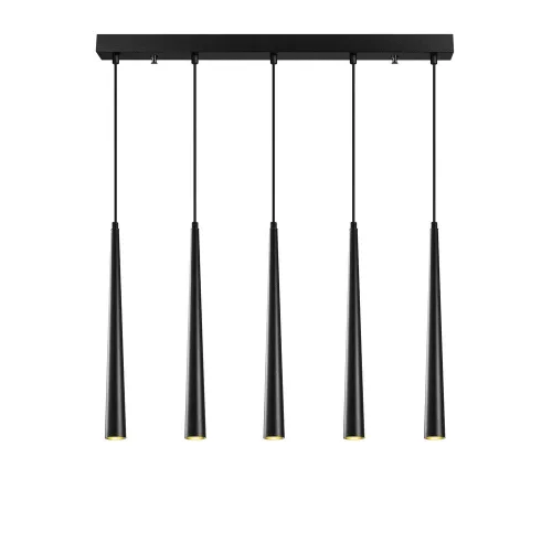 Modern black chandelier, adjustable height 135 cm, metal housing, 78 x 5 cm base, 5 x E14 LED bulb (included), IP20, stylish industrial and Scandinavian design, perfect for home and office spaces