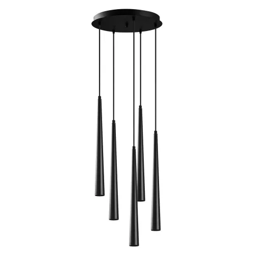 Modern black chandelier, diameter 43 cm, adjustable height 135 cm | Iron body, 5 x E14 LED bulbs, 2700K, 270 Lumen | Stylish industrial and Scandinavian design for home and office
