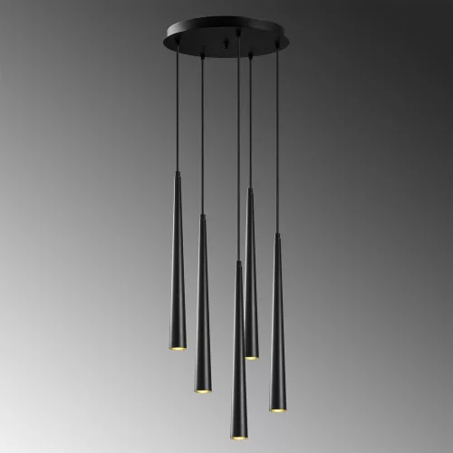 Modern black chandelier, diameter 43 cm, adjustable height 135 cm | Iron body, 5 x E14 LED bulbs, 2700K, 270 Lumen | Stylish industrial and Scandinavian design for home and office