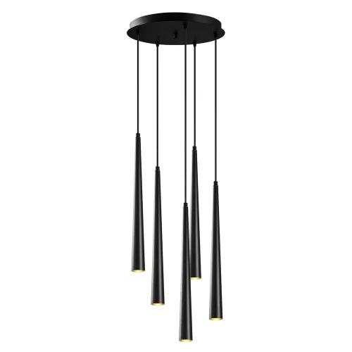 Modern black chandelier, diameter 43 cm, adjustable height 135 cm | Iron body, 5 x E14 LED bulbs, 2700K, 270 Lumen | Stylish industrial and Scandinavian design for home and office