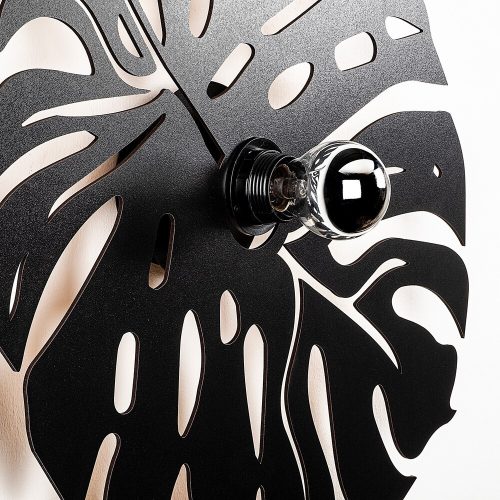 Modern black wall lamp, MDF housing with metal cap, 45 x 12 x 55 cm | E27 socket (max. 40 W), IP20 | Connectable and connectable, elegant floral design | Protected packaging, temporary wood burning smell