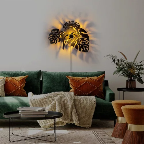 Stylish black wall lamp, 51 x 47 x 9 cm | 100% metal, 40 W, IP20 | 200 cm cable with on/off switch | Versatile lighting for modern interior design, living room, bedroom and office spaces
