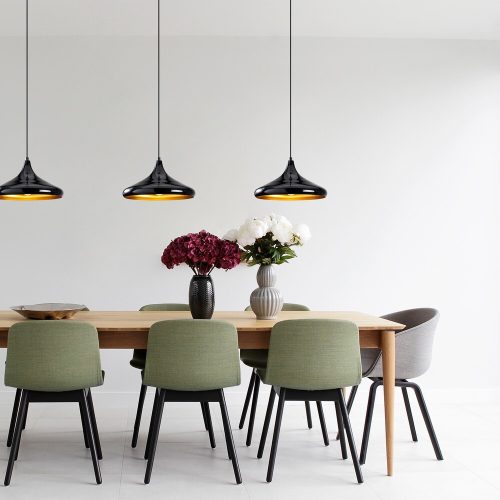Industrial Scandinavian Chandelier, Black Metal Body, 35 x 35 cm, Height 116 cm, 90 cm Cable, E27 Socket Max 40W, Stylish Lighting for Modern Home & Office Spaces, Elegant & Functional Design