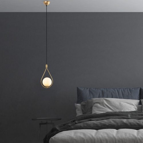 Elegant golden chandelier with adjustable height (56-136 cm), metal body and glass cap, Ø15 cm cap, Ø10 cm base, 90 cm cable, E27 socket (max. 40 W) | Perfect for modern living spaces, IP20 rated