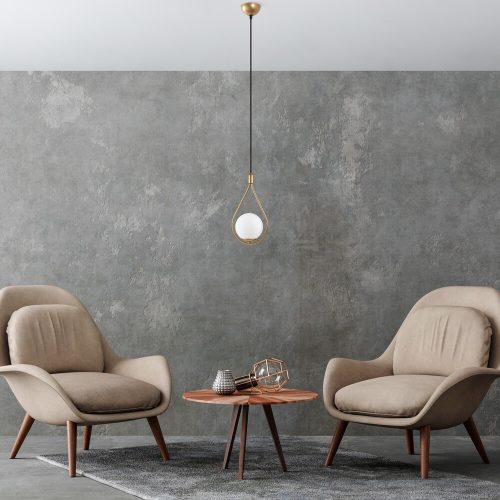 Elegant golden chandelier with adjustable height (56-136 cm), metal body and glass cap, Ø15 cm cap, Ø10 cm base, 90 cm cable, E27 socket (max. 40 W) | Perfect for modern living spaces, IP20 rated