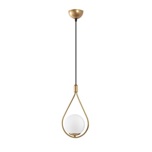 Elegant golden chandelier with adjustable height (56-136 cm), metal body and glass cap, Ø15 cm cap, Ø10 cm base, 90 cm cable, E27 socket (max. 40 W) | Perfect for modern living spaces, IP20 rated
