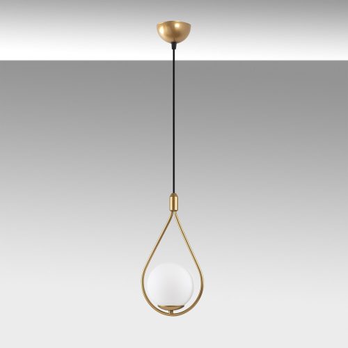 Elegant golden chandelier with adjustable height (56-136 cm), metal body and glass cap, Ø15 cm cap, Ø10 cm base, 90 cm cable, E27 socket (max. 40 W) | Perfect for modern living spaces, IP20 rated