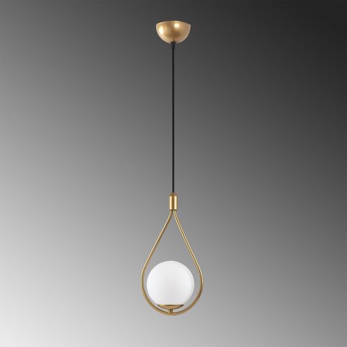 Elegant golden chandelier with adjustable height (56-136 cm), metal body and glass cap, Ø15 cm cap, Ø10 cm base, 90 cm cable, E27 socket (max. 40 W) | Perfect for modern living spaces, IP20 rated