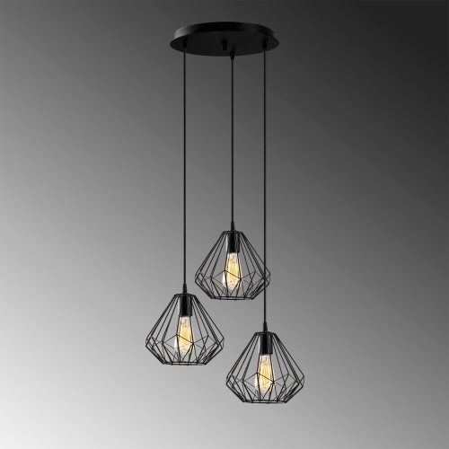Industrial black chandelier, metal body, diameter 43 cm, height 117 cm, height adjustable, 3 x E27 Max 40W, IP20 | Stylish monochrome design for modern home and office lighting