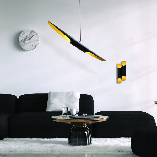 Elegant Black Chandelier, Metal Body, 100 x 8 cm, Height: 104 cm | Adjustable Height, 2 x E14 Max 40W | Glam Scandinavian Design for Modern Spaces