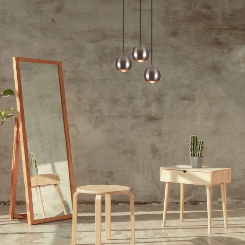 Scandinavian Chandelier, Platinum Color, 35 cm Diameter, 111 cm Height | Adjustable Height, Iron Body, 3 x E27 Max 40W | Elegant Lighting for Modern Home Décor & Dining Spaces
