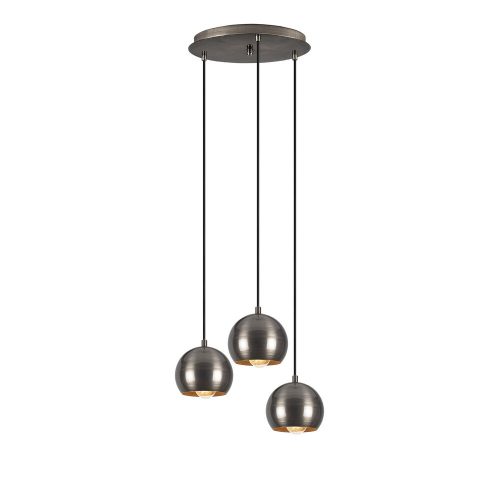 Scandinavian chandelier, Platinum color, 35 cm Diameter, 111 cm Height | Adjustable height, iron body, 3 x E27 Max 40W | Elegant lighting for modern interior design and dining rooms
