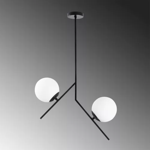 Industrial Scandinavian chandelier, black metal body, 43 x 15 cm, height: 74 cm | 2 x E27 Max 40W | Elegant glass cap, IP20 | Perfect for modern living spaces and dining rooms