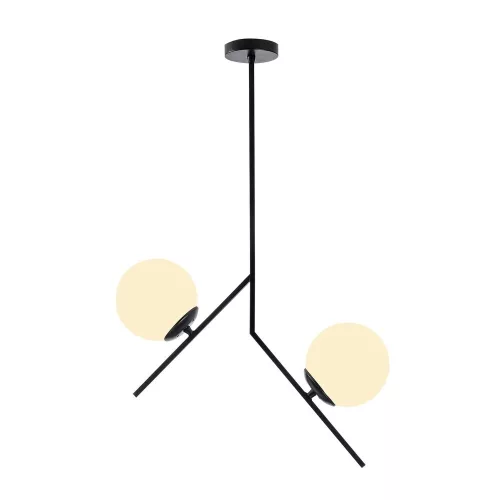 Industrial Scandinavian chandelier, black metal body, 43 x 15 cm, height: 74 cm | 2 x E27 Max 40W | Elegant glass cap, IP20 | Perfect for modern living spaces and dining rooms