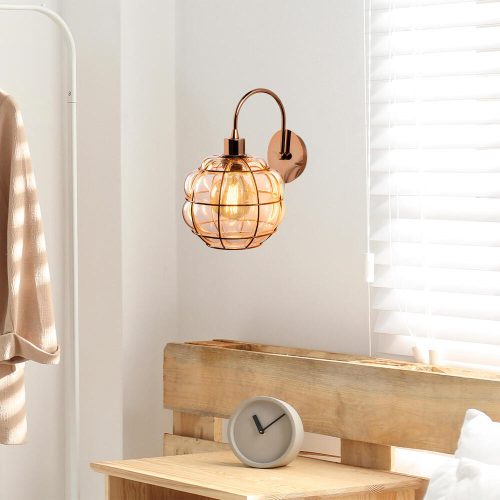 Glamorous Copper Wall Lamp, Iron Body, 23 x 27 cm, Height: 30 cm, E27 Socket (Max 40W), IP20 | Elegant Glass Cap, Perfect for Hotel & Modern Home Decor, Stylish Lighting Solution