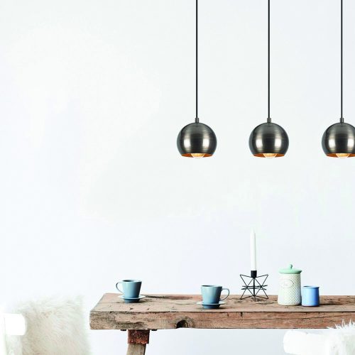 Elegant Scandinavian Chandelier, Platinum Color, 65 x 15 cm, Height: 111 cm | Metal Body, Adjustable Height, 3 x E27 Max 40W | Perfect for Glam Home Décor & Modern Living Spaces