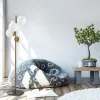 Scandinavian floor lamp, gold metal housing, 130 cm high, 32 x 32 cm base, 4 x E27 sockets (max. 40 W), elegant glass cap, 200 cm cable length, stylish lighting for modern interior design and living spaces