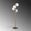 Scandinavian floor lamp, gold metal housing, 130 cm high, 32 x 32 cm base, 4 x E27 sockets (max. 40 W), elegant glass cap, 200 cm cable length, stylish lighting for modern interior design and living spaces