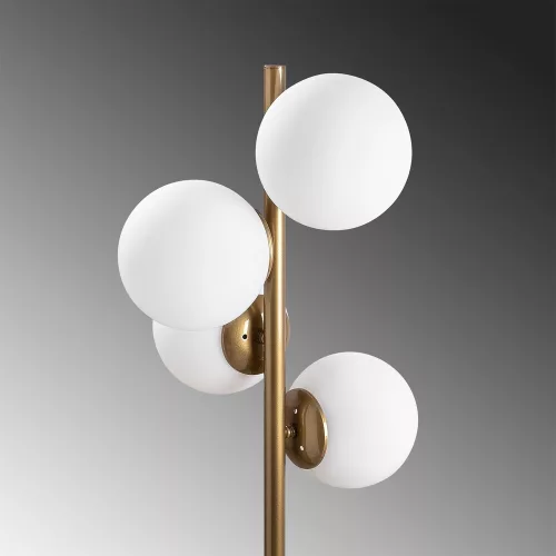 Scandinavian floor lamp, gold metal housing, 130 cm high, 32 x 32 cm base, 4 x E27 sockets (max. 40 W), elegant glass cap, 200 cm cable length, stylish lighting for modern interior design and living spaces