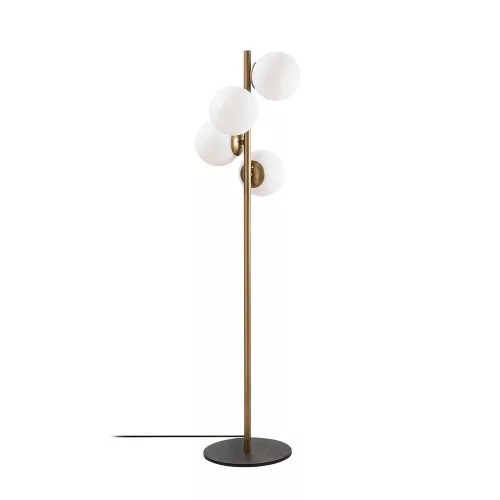 Scandinavian floor lamp, gold metal housing, 130 cm high, 32 x 32 cm base, 4 x E27 sockets (max. 40 W), elegant glass cap, 200 cm cable length, stylish lighting for modern interior design and living spaces