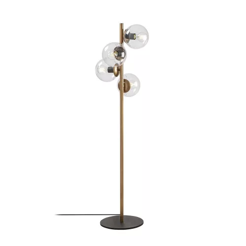 Scandinavian floor lamp, gold metal housing, 130 cm high, 32 x 32 cm base, 4 x E27 sockets (max. 40 W), elegant glass cap, 200 cm cable length, stylish lighting for modern interior design and living spaces
