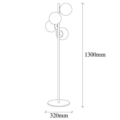 Scandinavian floor lamp, gold metal housing, 130 cm high, 32 x 32 cm base, 4 x E27 sockets (max. 40 W), elegant glass cap, 200 cm cable length, stylish lighting for modern interior design and living spaces
