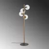Scandinavian floor lamp, gold metal housing, 130 cm high, 32 x 32 cm base, 4 x E27 sockets (max. 40 W), elegant glass cap, 200 cm cable length, stylish lighting for modern interior design and living spaces