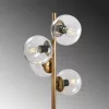 Scandinavian floor lamp, gold metal housing, 130 cm high, 32 x 32 cm base, 4 x E27 sockets (max. 40 W), elegant glass cap, 200 cm cable length, stylish lighting for modern interior design and living spaces