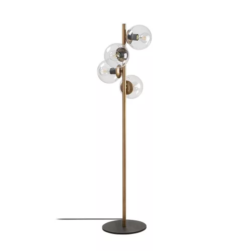 Scandinavian floor lamp, gold metal housing, 130 cm high, 32 x 32 cm base, 4 x E27 sockets (max. 40 W), elegant glass cap, 200 cm cable length, stylish lighting for modern interior design and living spaces