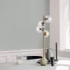 Scandinavian floor lamp, gold metal housing, 130 cm high, 32 x 32 cm base, 4 x E27 sockets (max. 40 W), elegant glass cap, 200 cm cable length, stylish lighting for modern interior design and living spaces
