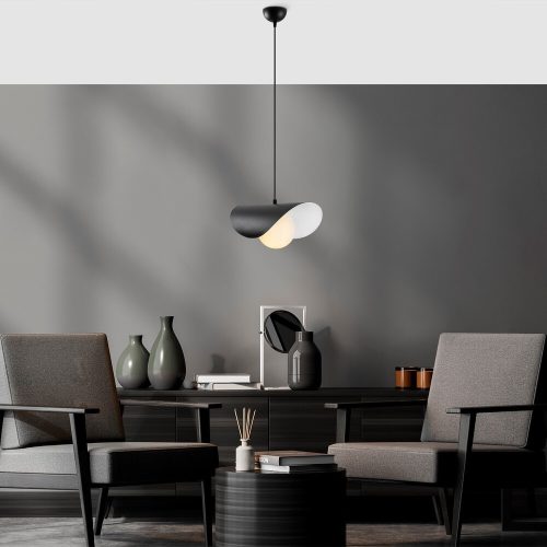 Industrial Scandinavian Chandelier, Black Metal Body, 32 x 32 cm, Height 78 cm, E27 Socket Max 40W, 90 cm Cable | Stylish Lighting for Modern Spaces