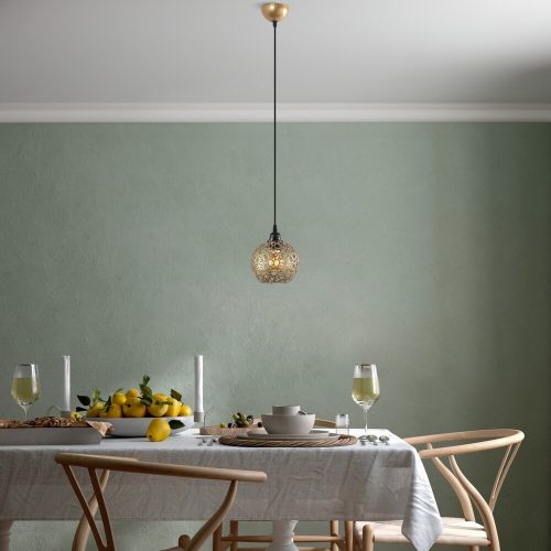 Elegant Gold Chandelier, Adjustable Height 35-115 cm, Metal Body, Ø17 cm, E27 Socket (Max 40W), Stylish Lighting for Modern Spaces, IP20 Rated